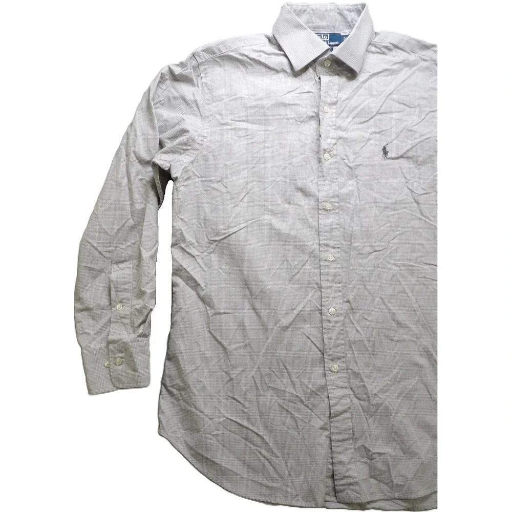 VTG Polo Ralph Lauren Regent BD Shirt Men 16 32/33 Gray Gingham Pony Cotton LS